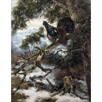 РЕПРОДУКЦИИ НА КАРТИНИ Ухажващ глухар в предзимната висока гора (1937)